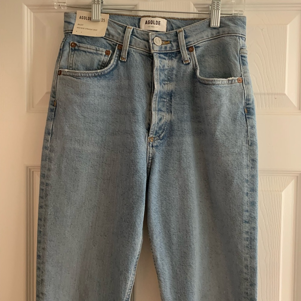 AGOLDE Riley High-Rise Straight Crop Jeans in SHIVER (Stretch)